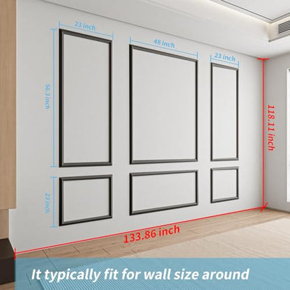 Art3d Pre-Cut Wall Molding Set of 6 pcs, 3 Top 3 Bottom, Black - color: Black: Style 2