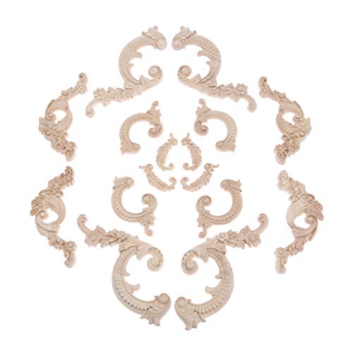 1Pair Wood Carved Appliques Onlays Side Flower Carving Decals Furniture - color: A: 8.5x4.5cm, size: 1 Pair(2Pcs)