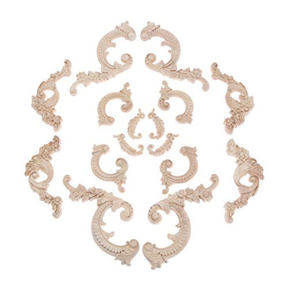 1Pair Wood Carved Appliques Onlays Side Flower Carving Decals Furniture - color: A: 8.5x4.5cm, size: 1 Pair(2Pcs)