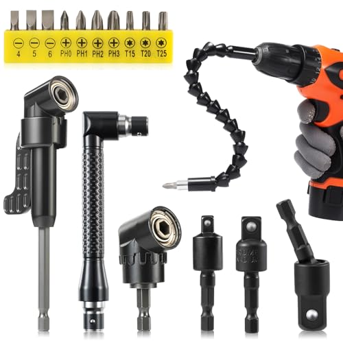 17PCS Flexible Power Drill Bit Extension Kit,1/4" 3/8" 1/2" Adapters - color: Black 17PCS