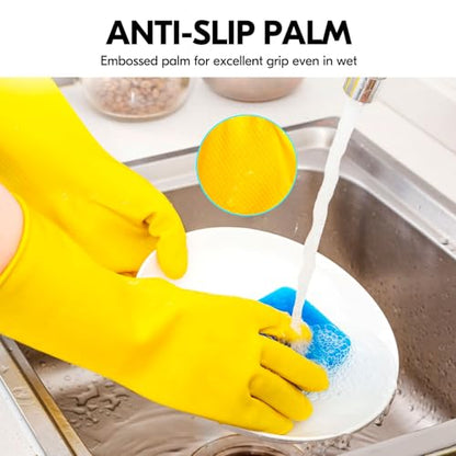 Vgo... Latex Reusable Household Gloves,Cleaning Gloves,Long Cuff (HH4601,M) - color: Yellow, size: Medium