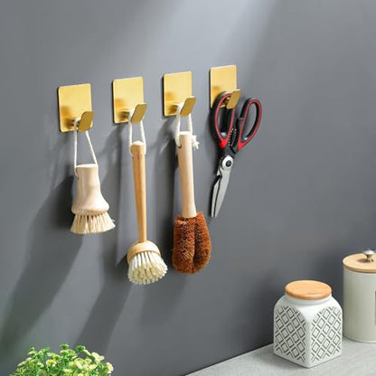 DELITON Gold Towel Hooks- 4 Pack Adhesive Hook for Coat Robe Clothes Stick on Bathroom Wall Brushed Gold Finish Heavy Duty, Stainless Steel - color: Gold-4