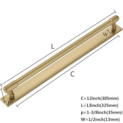 khtumeware 5 Pack 12 Inch(305 mm) Center to Center Brushed Gold Cabinet Pull Backplate with Base Plate Zinc Solid Brushed Brass Kitchen Cabinet Handles Drawer Pulls Cabinet Hardware - color: Brushed Brass, size: 12"(305mm) Hole Center