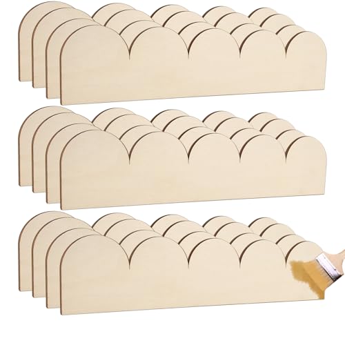 12 Pack Unfinished Scalloped Decorative Wood Trim 15.75 x 3.54 Inch Scalloped Edge Wood Molding with Adhesive Glue Dots Wooden Moulding Trims for DIY Crafts Cabinet Shelf Wall Window Door - color: 12Pcs(15.75 x 3.54 Inch)