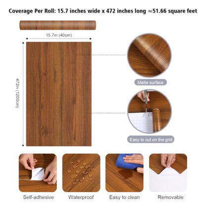 Brown Teak Wood Contact Paper Thick Wood Wallpaper Peel and Stick - color: Teak Brown, size: 15.7" x 472"