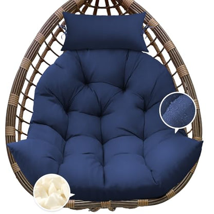 Outdoor Hanging Egg Chair Cushion Replacement, Thicken Egg Chair Cushion Waterproof Basket Eggs Chairs Cushion with Headrest Pillow, U-Shaped Cushions for Hanging Eggs Chairs Swing (Blue) - color: Blue