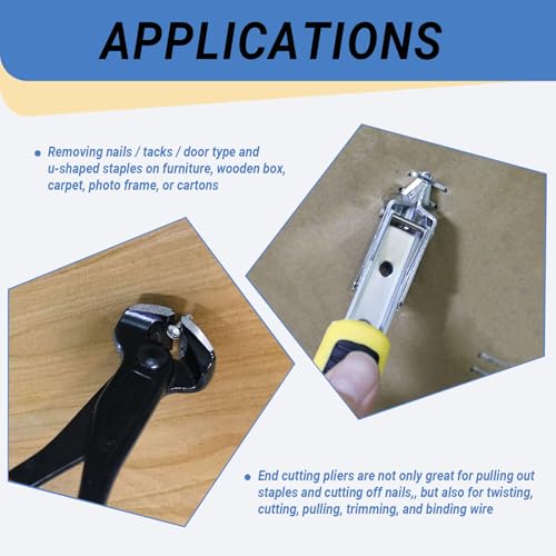 4Pcs Upholstery Staple Nail Remover Tack Puller Tools Set, End Cutting Pliers Staple Remover Tack Puller for Furniture Floor Wall Car Photo Frame