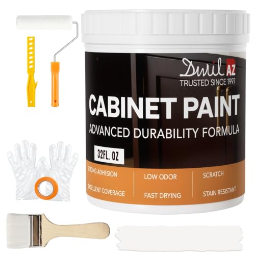 DWIL Cabinet Paint, Water Based Kitchen Cabinet Paint, Furniture Paint, Whitre Wood Paint, Low Odor, Fast Drying, Semi-Gloss, 32oz White - color: White, size: 32 Fl Oz (Pack of 1)