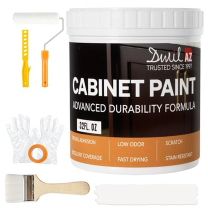 DWIL Cabinet Paint, Water Based Kitchen Cabinet Paint, Furniture Paint, Whitre Wood Paint, Low Odor, Fast Drying, Semi-Gloss, 32oz White - color: White, size: 32 Fl Oz (Pack of 1)