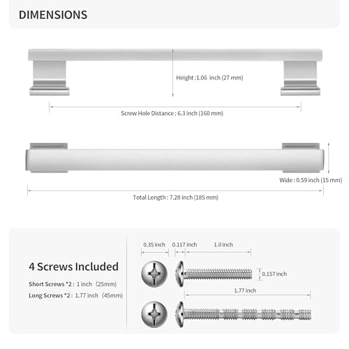 Lardmon 10 Pack 6.3 Inch(160mm) Hole Center Brushed Satin Nickel Kitchen Cabinet Handles Modern Cabinet Pulls Kitchen Cabinet Hardware Solid Drawer Pulls Handles for Dresser, Total Length 7.28 Inch - color: Brushed Satin Nickel, size: 6.3 Inch Hole Center