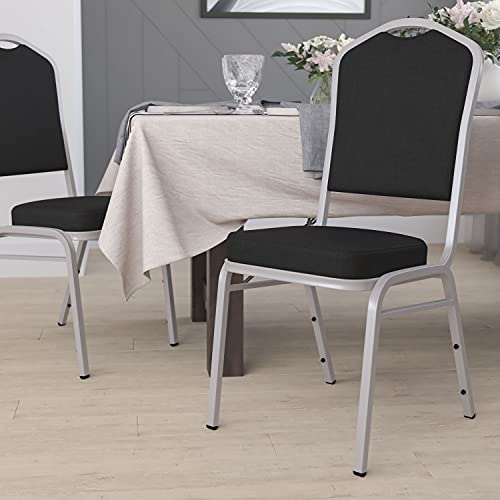 EMMA + OLIVER Black Fabric Crown Back Stacking Banquet Chair - color: Black Fabric/Silver Frame