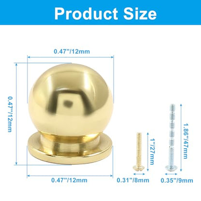 Jiozermi 4 Pack Mini Round Solid Brass Knobs, 1/2 Inch, Gold - color: Polished Gold, size: 1/2 Inch(12mm)