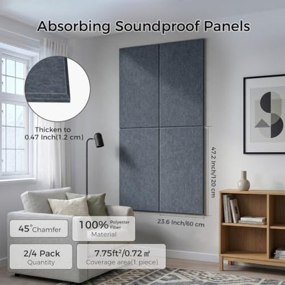 TO-TH Sound Absorbing Panels Self-Adhesive Acoustic Wall Panel 4 Pack, Gray - color: Gray, size: 4 Pack