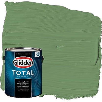 Glidden Total Interior Wall Paint & Primer All-in-One, Moss Ring/Green, Flat, 1 Gallon - color: Moss Ring, size: 128 Fl Oz (Pack of 1)