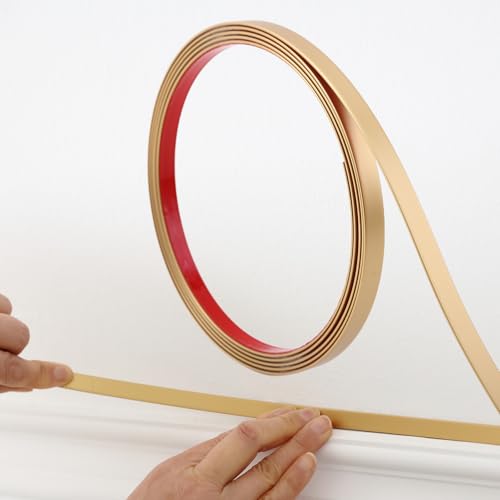 Matte Gold Peel and Stick Wall & Molding Trim, Flexible DIY Strip for Mirror, Floor, Cabinet, Ceiling, Tile Edge (16.4 ft x 0.8 inch) - color: Matte Gold, size: 16.4 ft x 0.8 inch