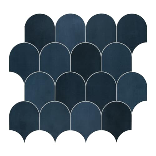 10-Sheet Fish Scale Peel and Stick Backsplash Tile, 11.4" x 10.9" Stone Composite Scallop Handmade Looks Self-Adhesive Wall Tiles for Kitchen Bathroom, Blue Mixed - color: Blue Mixed, size: Fish Scale