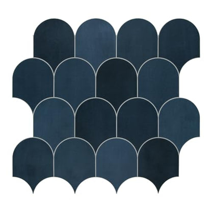10-Sheet Fish Scale Peel and Stick Backsplash Tile, 11.4" x 10.9" Stone Composite Scallop Handmade Looks Self-Adhesive Wall Tiles for Kitchen Bathroom, Blue Mixed - color: Blue Mixed, size: Fish Scale