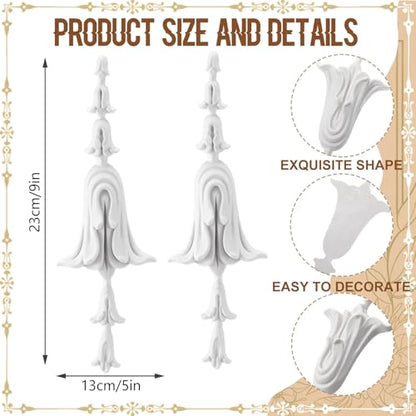2 PCS Baroque Style Flower Carved Onlay Applique White PVC Appliques for Furniture Decorative 3D Symmetrical Furniture Decorative for Cabinets Dressers Mirrors DIY Home(Bellflower) - style: Bellflower