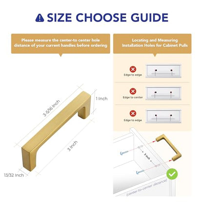 Ravinte Brushed Brass Solid Pulls Cabinet Handles 3 Inch 5 Pack - size: 3 Inch Hole Center