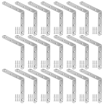 20 Pcs L Bracket Corner Braces 4 Inch Stainless Steel L Bracket Heavy Duty Shelf Bracket for Wood Shelves, Wall Hanging Support 90 Degree Joint Right Angle Brackets with Screws