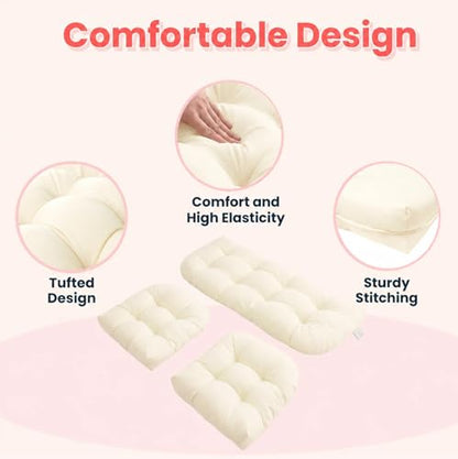 Wicker Chair Cushions 3 Piece Set, Waterproof Outdoor Cushion for Patio Furniture, Loveseat and U-Shaped Wicker Furniture Cushions, Beige - color: Beige