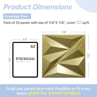 STICKGOO 3D Wall Panels Diamond, Champaign Gold, 12''x12'', 33 Pack - color: Champaign Golden