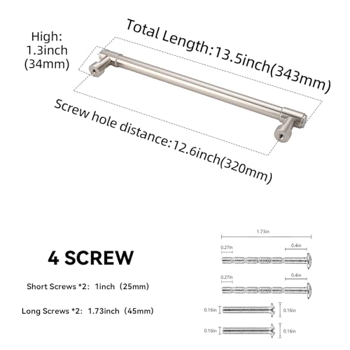 10 Pack 12-5/8 Inch(320mm) Kitchen Cabinet Handles Brushed Satin Nickel Cabinet Pulls Alloy Drawer Pulls Solid Cabinet Hardware - color: Brushed Satin Nickel, size: 12-5/8'' Hole Center(320mm)