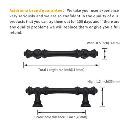 Asidrama 1 Pack 3 Inch(76mm) Matte Black Kitchen Cabinet Handles, Cabinet Pulls Kitchen Cabinet Hardware for Cupboard Drawer Pulls - color: Matte Black, size: 3" Hole Center, style: 1 Pack