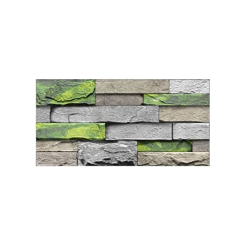 Alwayspon 24Pcs 12x6inch Peel&Stick Wall Sticker Vinly Wallpaper, Waterproof Backsplash for Kitchen Bathroom, Self-Adhesive Tile Transfers Decal Stick on Tiles with GreenYellow Stone Brick Effect - color: Fg-l15, size: 24 Pcs