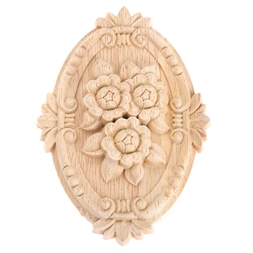 1 Piece Wooden Carved Onlay Applique Oval Carving Decal Unpainted Furniture Decor