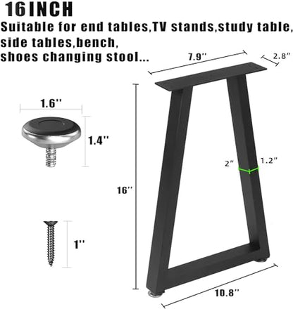 NXN-HOME 16 inch Trapezoid Metal Legs, Coffee Table Legs, Bench Metal Legs, Set of 2 Mid Century Home DIY Projects Black Furniture Legs(16”H x 10.8”W) - size: 16 inches-Trapezoid
