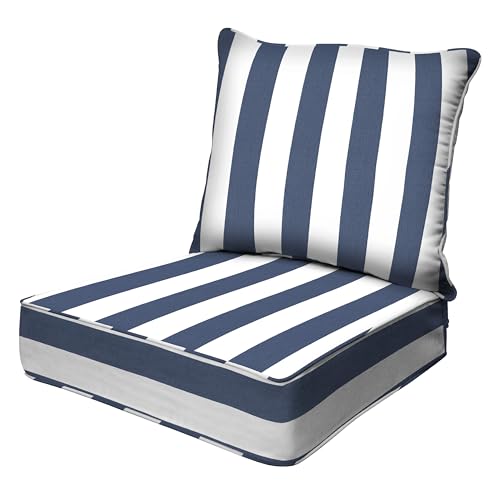Honeycomb Outdoor Heritage Deep Seat Cushion for Patio Furniture, 25 x 26 - color: Cabana Stripe Blue and White, size: 25" W x 26" L
