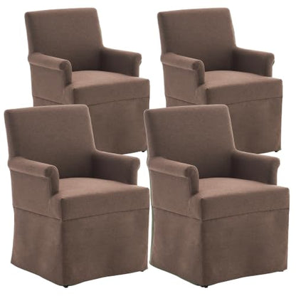 Arm Dining Chair Fabric Long Skirt Slipcovered High Back Upholstered Dinner - color: Brown, size: 4 PCS