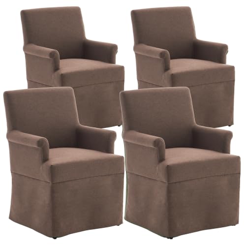 Arm Dining Chair Fabric Long Skirt Slipcovered High Back Upholstered Dinner - color: Brown, size: 4 PCS