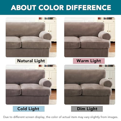 2 Pieces T Cushion Chair Covers with Arms Thick Velvet Couch Cover Stretch T Cushion Sofa Covers for Living Room Chair Cover with Individual T Cushion Covers , Washable (1 Cushion Chair, Taupe) - color: Taupe, size: Armchair (1 Cushion)