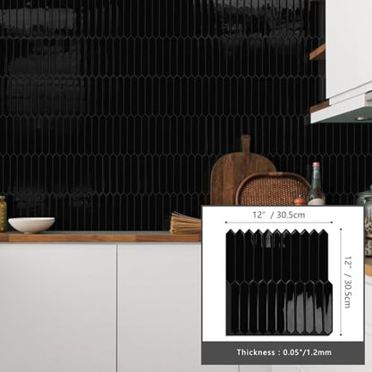 10 Sheets Long Hexagon Tile Peel and Stick Backsplash - color: Black