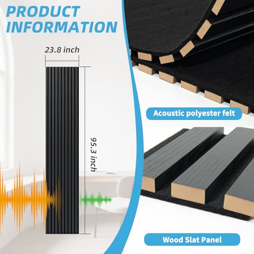 Art3d Roll-Flat Design Acoustic Wood Slat Wall Panel, 2-Pack, Blackwood - color: Blackwood, size: 2-Pack - 95.3 x 23.8 Inch