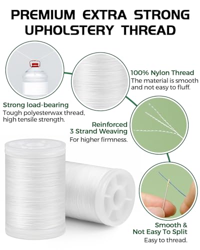 330 Yards FIVEIZERO Extra Strong Upholstery Thread,White Bonded Nylon Thread for Denim Leather,Craft,Machine,DIY and Home (2 Pack) CJ - color: White