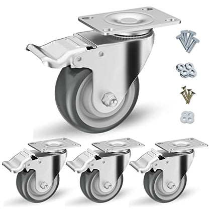 3" Swivel Plate Casters with Brake - Set of 4 - color: Grey, size: 3 inch