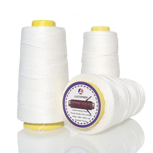 LUSTEMBER Heavy Duty Sewing Thread, 3 Rolls x 656 ft Extra Strong Upholstery Thread, Smooth Nylon Thread for Leather, Canvas, Outdoor Gear, Shoes - White - color: White