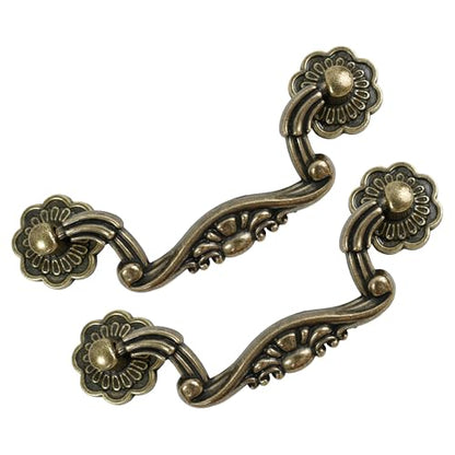 6 Pack Antique Brass Drop Bail Cabinets Pulls, 3" Hole Centers