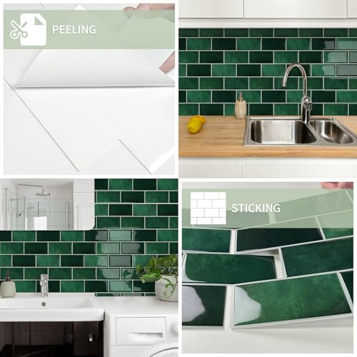 10-Sheet Thick Peel and Stick Kitchen Backsplash Tiles - color: Dark Green