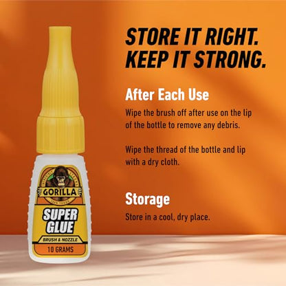 Gorilla Super Glue, Brush and Nozzle Two-Way Applicator, Clear, 12 g - size: 1 - Pack