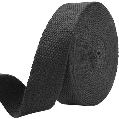 1 inch Black Cotton Webbing 5 Yards, Soft & Sturdy for Bag Handles - color: Black 5103