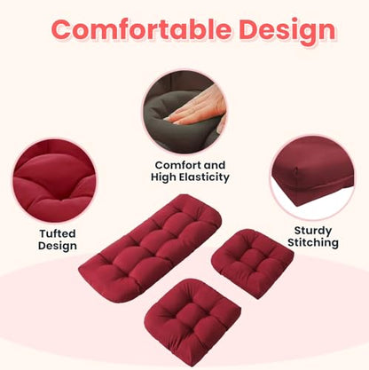 Wicker Chair Cushions 3 Piece Set, Waterproof Outdoor Cushion for Patio Furniture, Loveseat and U-Shaped Wicker Furniture Cushions, Red - color: Red