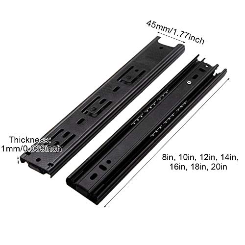 1 Pairs Ball Bearing Drawer Slides, 8 10 12 14 16 Inchs Furniture Drawer Slides 3 Folds Extension Soft Close Guide Rail for Dresser, Cabinet, Kitchen(8in)