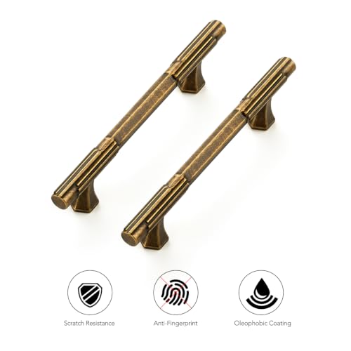Ravinte Solid Antique Brass Cabinet Pulls,3-3/4 in Hole Handles,2 Pack - color: Antique Brass, size: 3-3/4 inches Hole Center