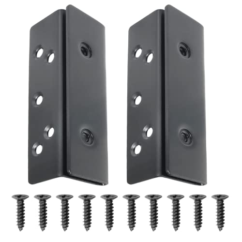 2PCS Bed Frame Hardware Bed Post Double Hook Slot Hardware Attachment Bracket Bed Rail Hooks Plates Heavy Duty Bed Post Double Pin Hook Slot Bracket, Black