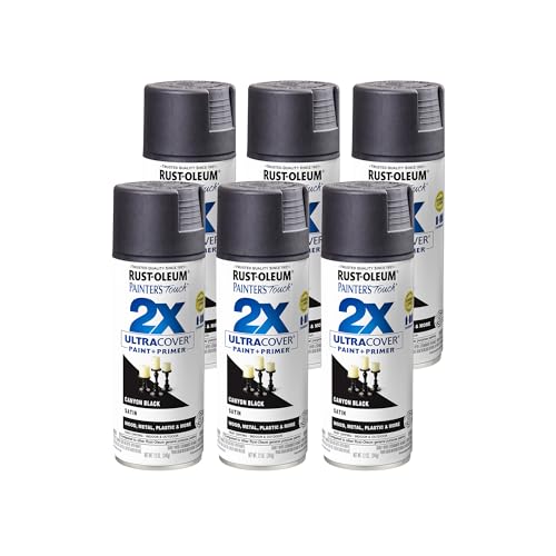 Rust-Oleum Painter's Touch 2X Ultra Cover Spray Paint, Satin Canyon Black - color: Satin Canyon Black, size: 1 Count (Pack of 6)