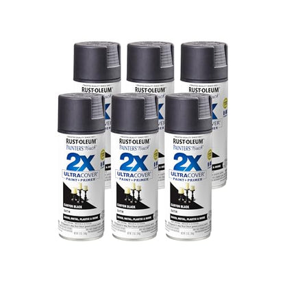 Rust-Oleum Painter's Touch 2X Ultra Cover Spray Paint, Satin Canyon Black - color: Satin Canyon Black, size: 1 Count (Pack of 6)